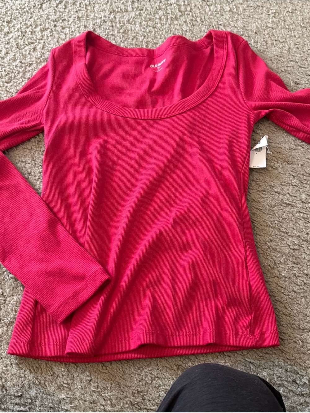 Old Navy Ribbed Scoop Neck Long Sleeve Top - Pink